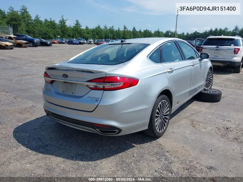 2018 Ford Fusion Titanium VIN: 3FA6P0D94JR151400 Lot: 39972060