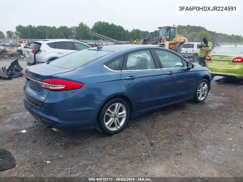 2018 Ford Fusion Se VIN: 3FA6P0HDXJR224591 Lot: 40010111