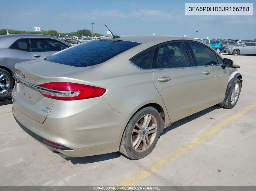 2018 Ford Fusion Se VIN: 3FA6P0HD3JR166288 Lot: 40031463