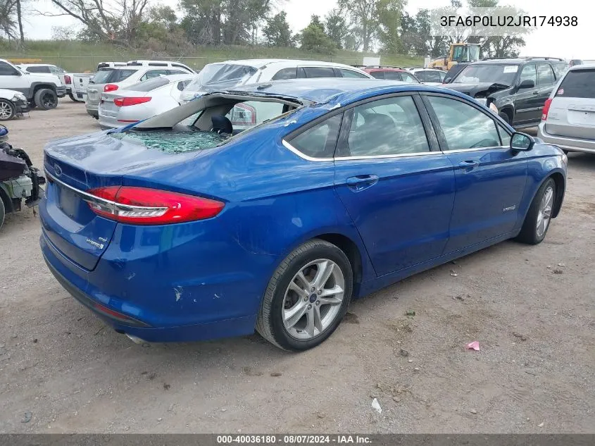 2018 Ford Fusion Hybrid Se VIN: 3FA6P0LU2JR174938 Lot: 40036180