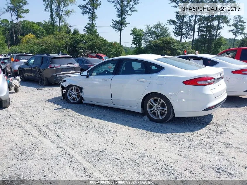 2018 Ford Fusion Se VIN: 3FA6P0HD4JR210217 Lot: 40043639