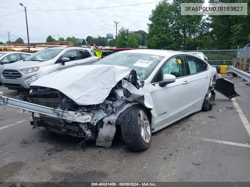 2018 Ford Fusion Hybrid Se VIN: 3FA6P0LU0JR193827 Lot: 40051408