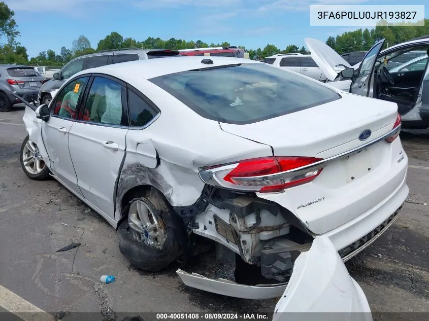 2018 Ford Fusion Hybrid Se VIN: 3FA6P0LU0JR193827 Lot: 40051408