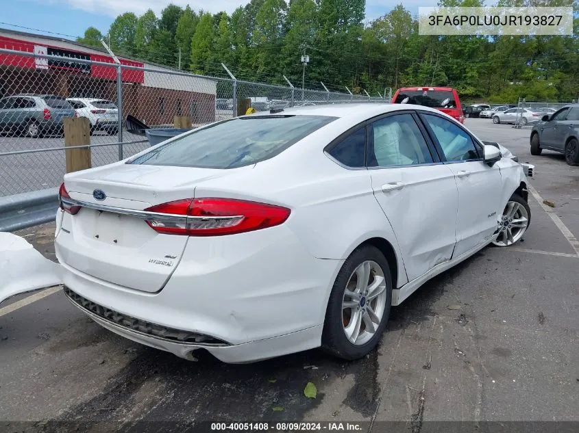 2018 Ford Fusion Hybrid Se VIN: 3FA6P0LU0JR193827 Lot: 40051408