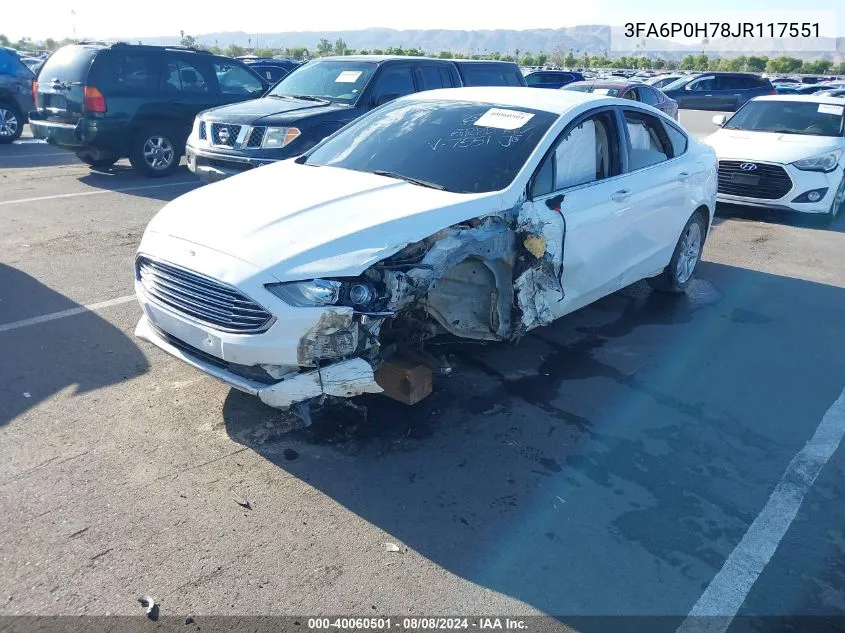 2018 Ford Fusion Se VIN: 3FA6P0H78JR117551 Lot: 40060501