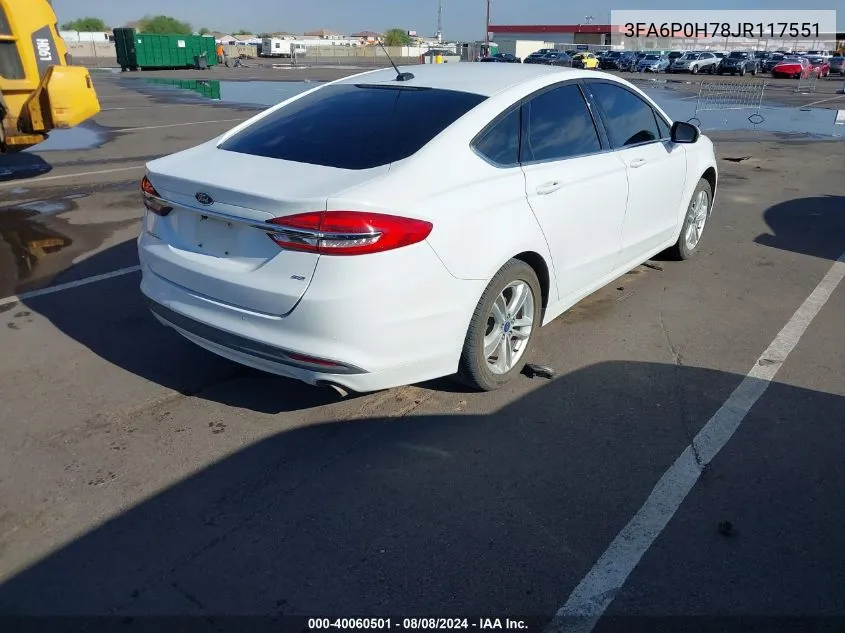 2018 Ford Fusion Se VIN: 3FA6P0H78JR117551 Lot: 40060501