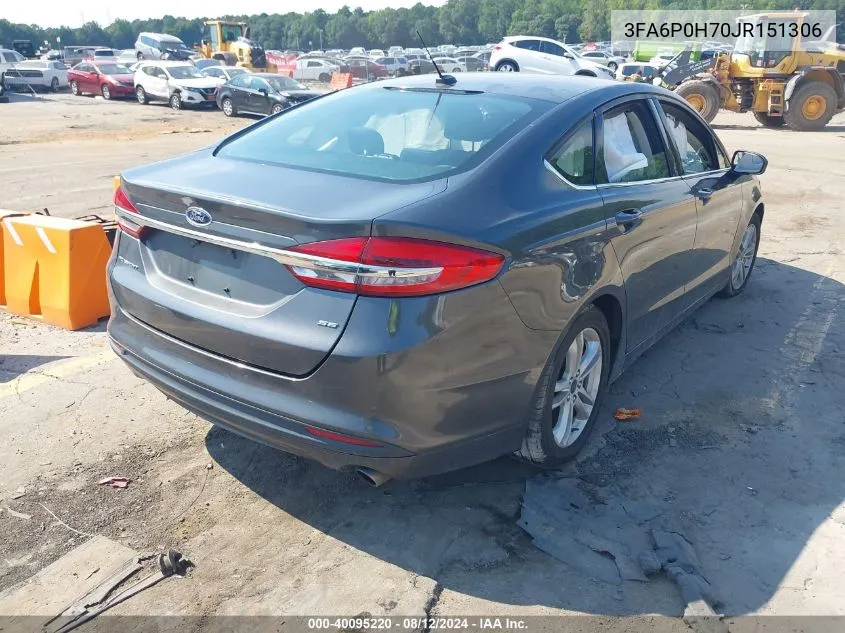 2018 Ford Fusion Se VIN: 3FA6P0H70JR151306 Lot: 40095220