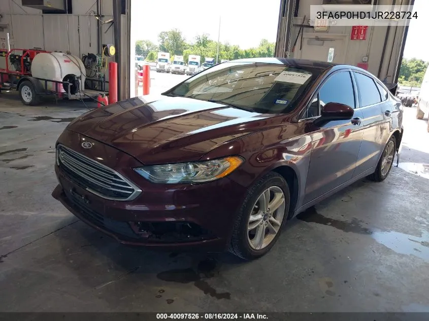 2018 Ford Fusion Se VIN: 3FA6P0HD1JR228724 Lot: 40097526