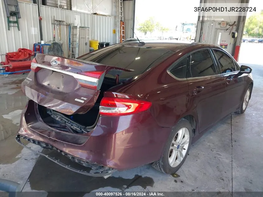 2018 Ford Fusion Se VIN: 3FA6P0HD1JR228724 Lot: 40097526