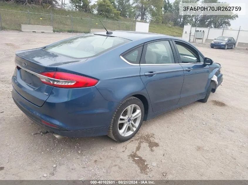 2018 Ford Fusion Se VIN: 3FA6P0H70JR262759 Lot: 40102601