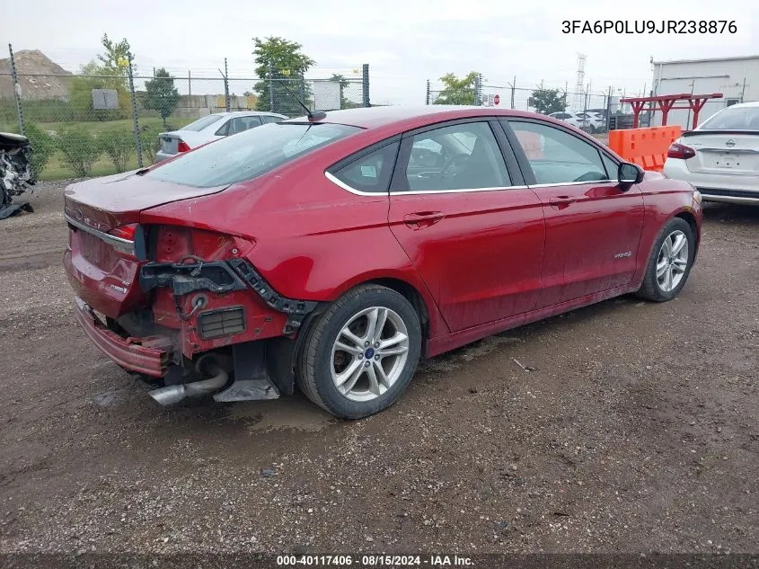 2018 Ford Fusion Se Hybrid VIN: 3FA6P0LU9JR238876 Lot: 40117406