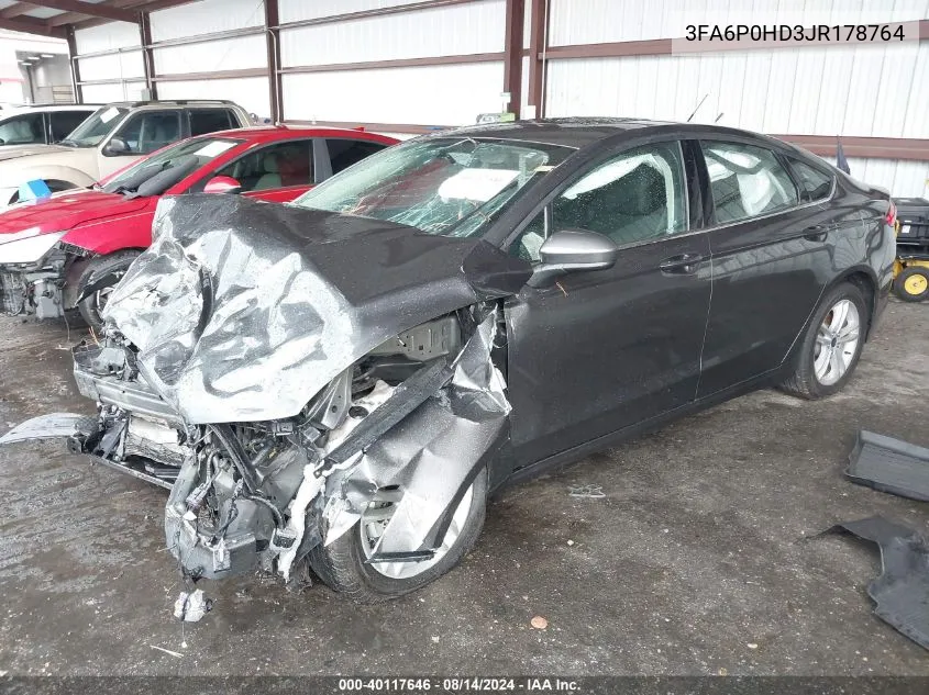 2018 Ford Fusion Se VIN: 3FA6P0HD3JR178764 Lot: 40117646