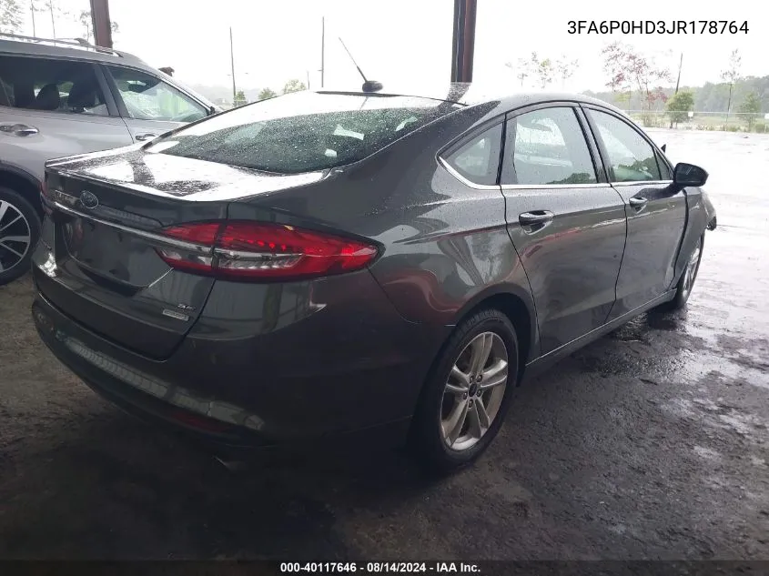 2018 Ford Fusion Se VIN: 3FA6P0HD3JR178764 Lot: 40117646