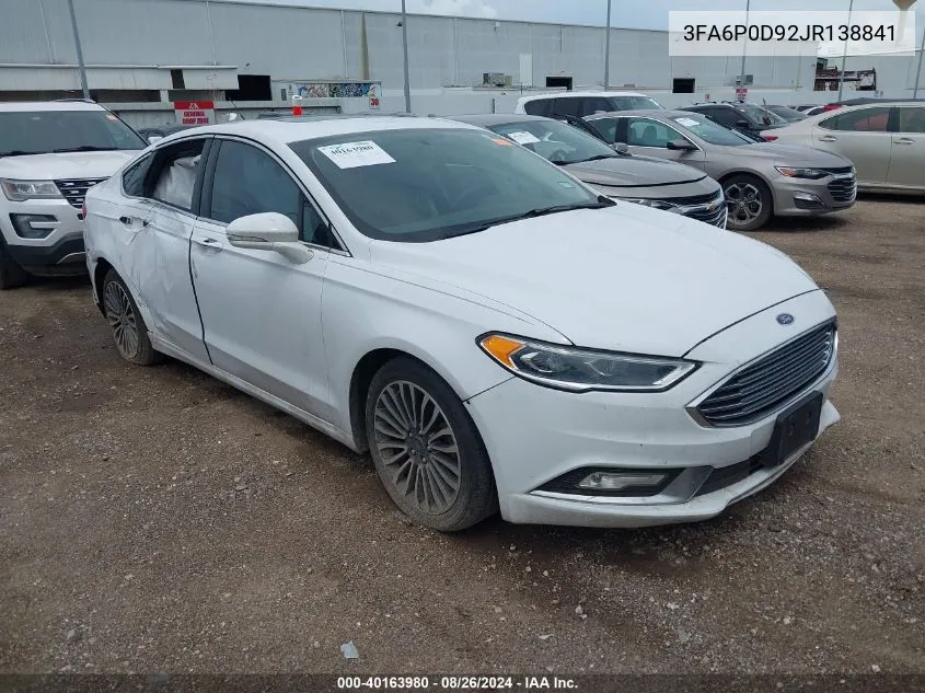 2018 Ford Fusion Titanium VIN: 3FA6P0D92JR138841 Lot: 40163980