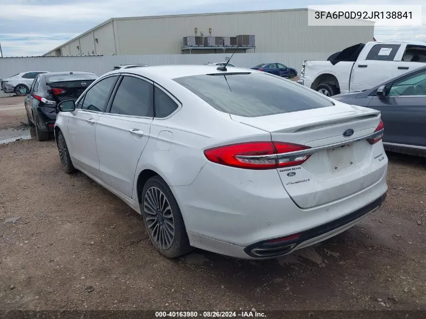 2018 Ford Fusion Titanium VIN: 3FA6P0D92JR138841 Lot: 40163980