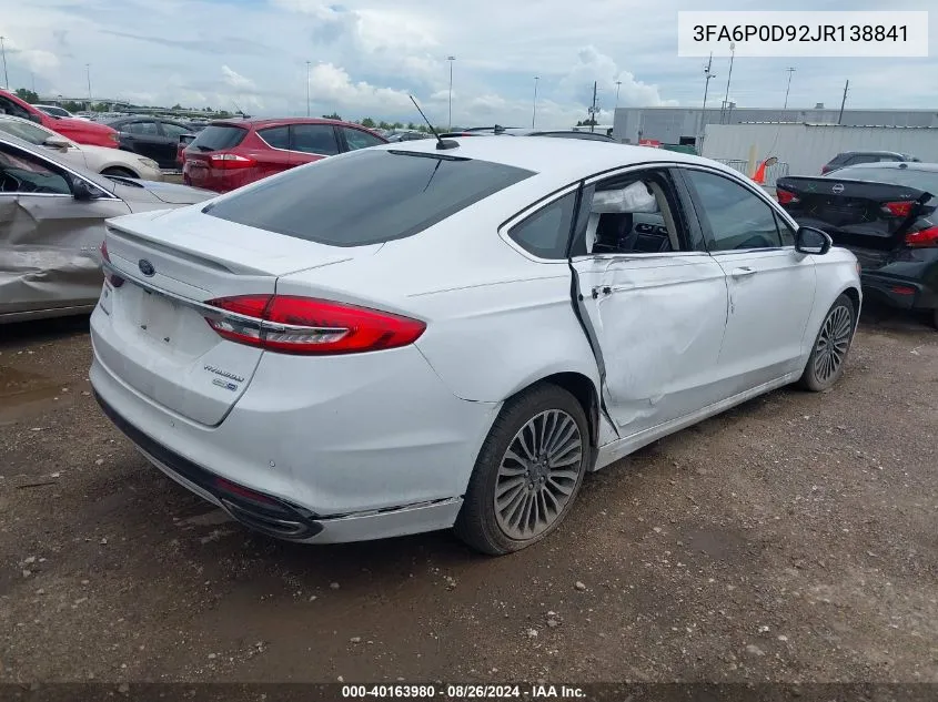 2018 Ford Fusion Titanium VIN: 3FA6P0D92JR138841 Lot: 40163980