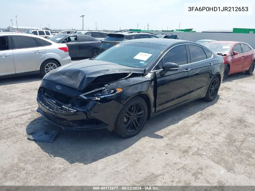 2018 Ford Fusion Se VIN: 3FA6P0HD1JR212653 Lot: 40172877