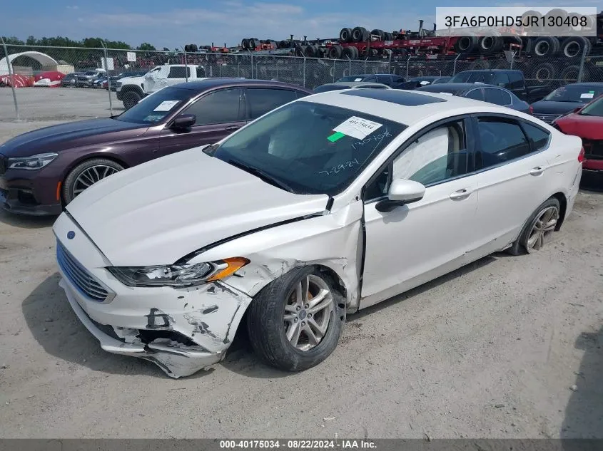 2018 Ford Fusion Se VIN: 3FA6P0HD5JR130408 Lot: 40175034