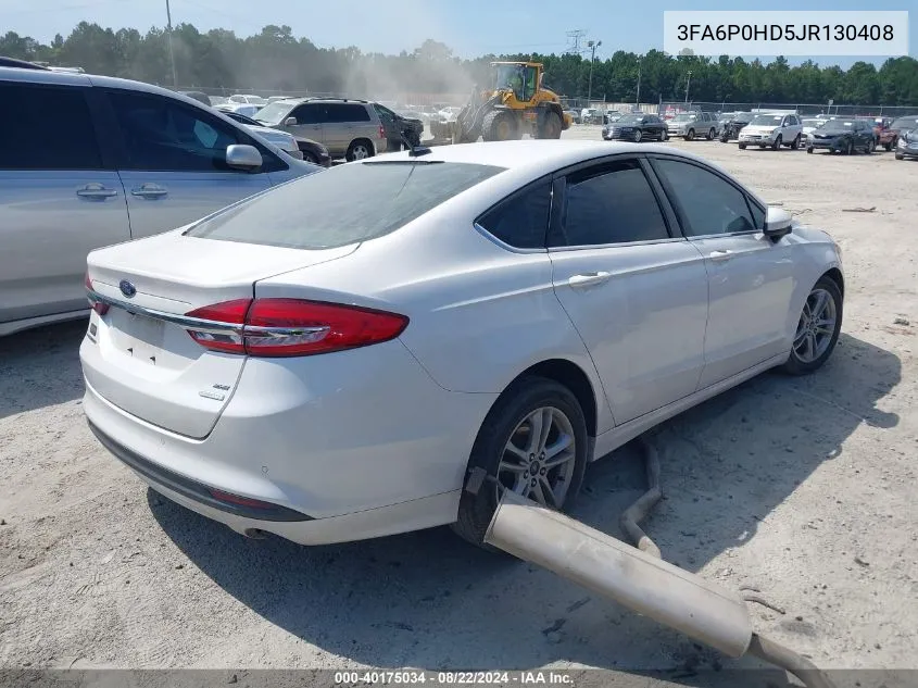 2018 Ford Fusion Se VIN: 3FA6P0HD5JR130408 Lot: 40175034