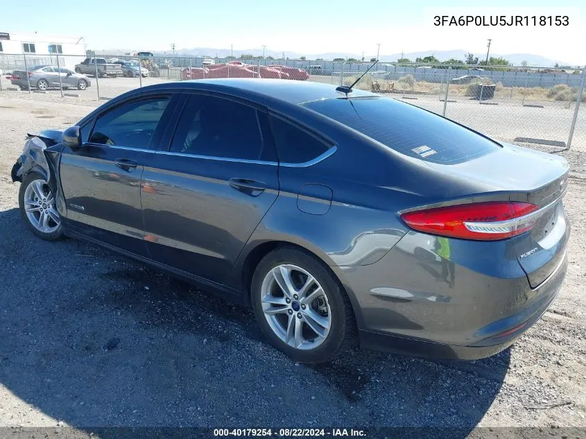 3FA6P0LU5JR118153 2018 Ford Fusion Hybrid Se