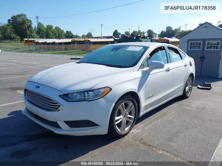 2018 Ford Fusion Hybrid Se VIN: 3FA6P0LU4JR178358 Lot: 40180258