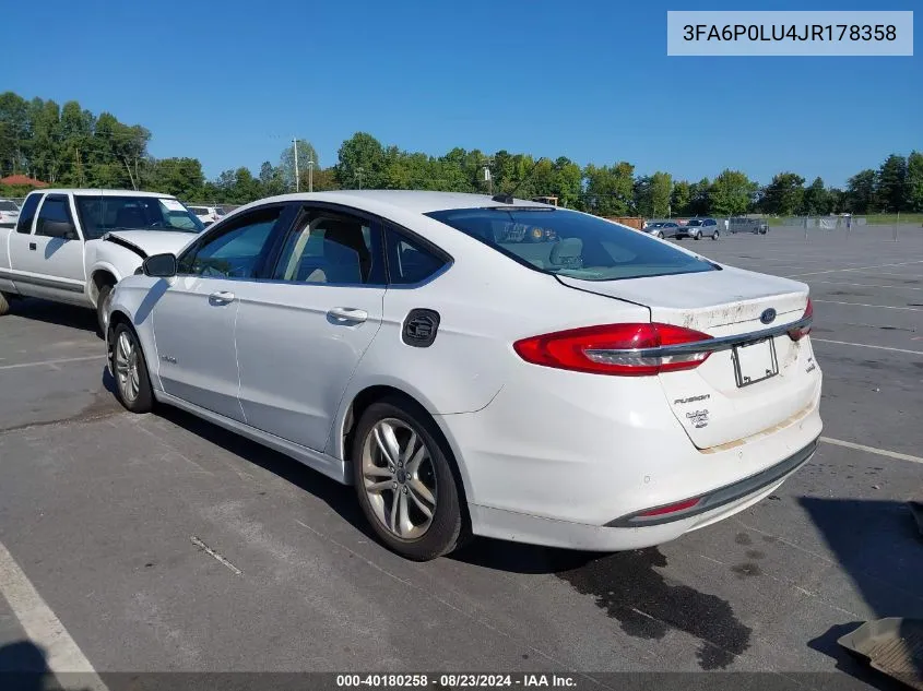 2018 Ford Fusion Hybrid Se VIN: 3FA6P0LU4JR178358 Lot: 40180258