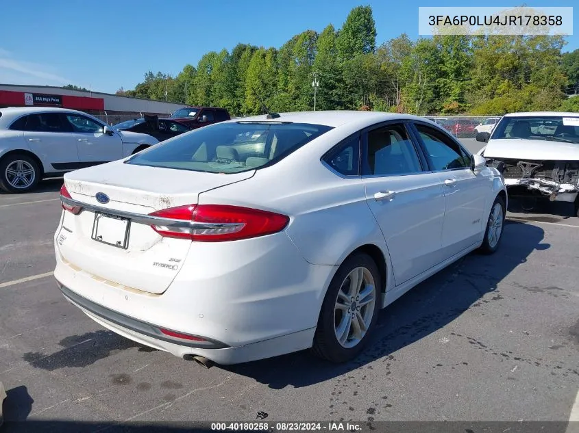 2018 Ford Fusion Hybrid Se VIN: 3FA6P0LU4JR178358 Lot: 40180258