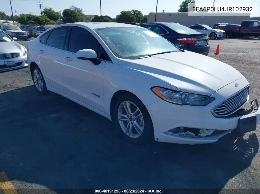 3FA6P0LU4JR102932 2018 Ford Fusion Hybrid Se