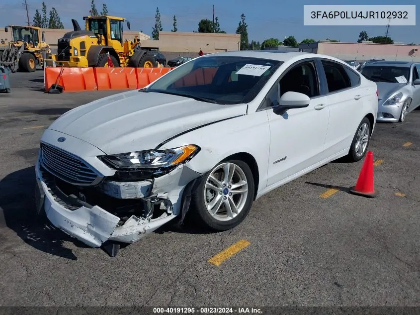 2018 Ford Fusion Hybrid Se VIN: 3FA6P0LU4JR102932 Lot: 40191295