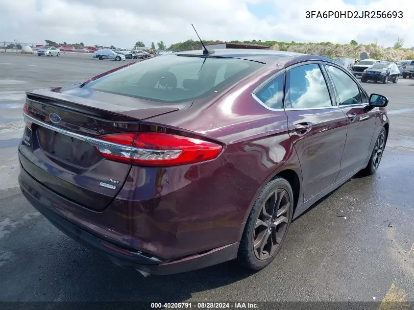 2018 Ford Fusion Se VIN: 3FA6P0HD2JR256693 Lot: 40205791