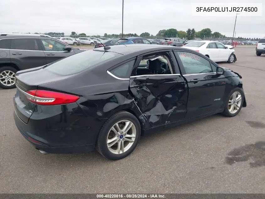 2018 Ford Fusion Hybrid Se VIN: 3FA6P0LU1JR274500 Lot: 40220816