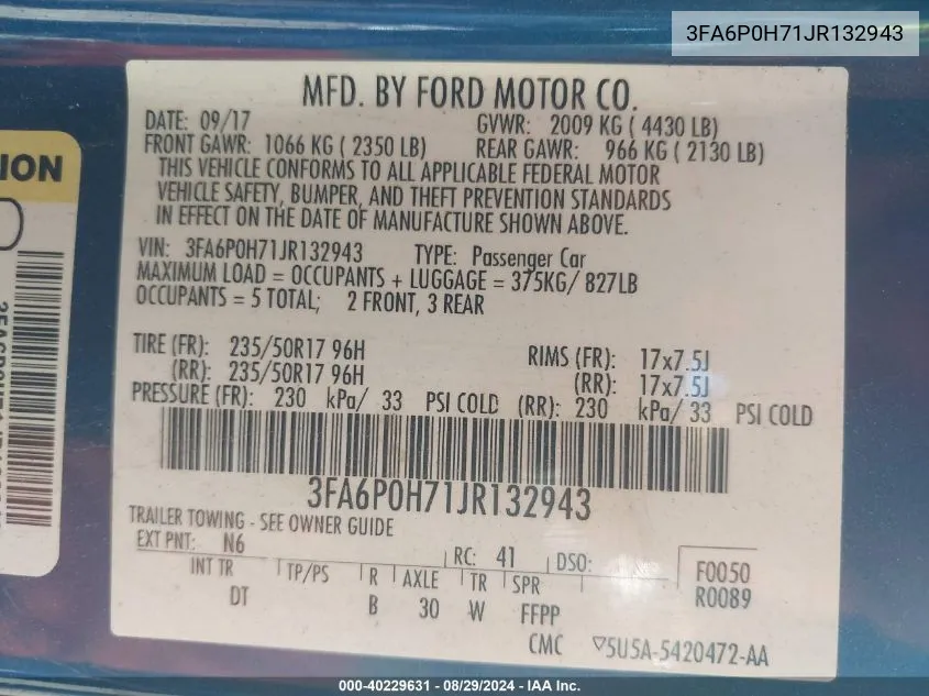 3FA6P0H71JR132943 2018 Ford Fusion Se