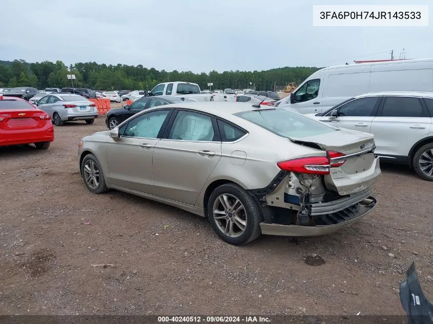 2018 Ford Fusion Se VIN: 3FA6P0H74JR143533 Lot: 40240512