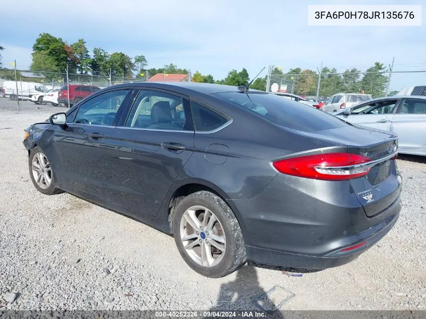 2018 Ford Fusion Se VIN: 3FA6P0H78JR135676 Lot: 40252326