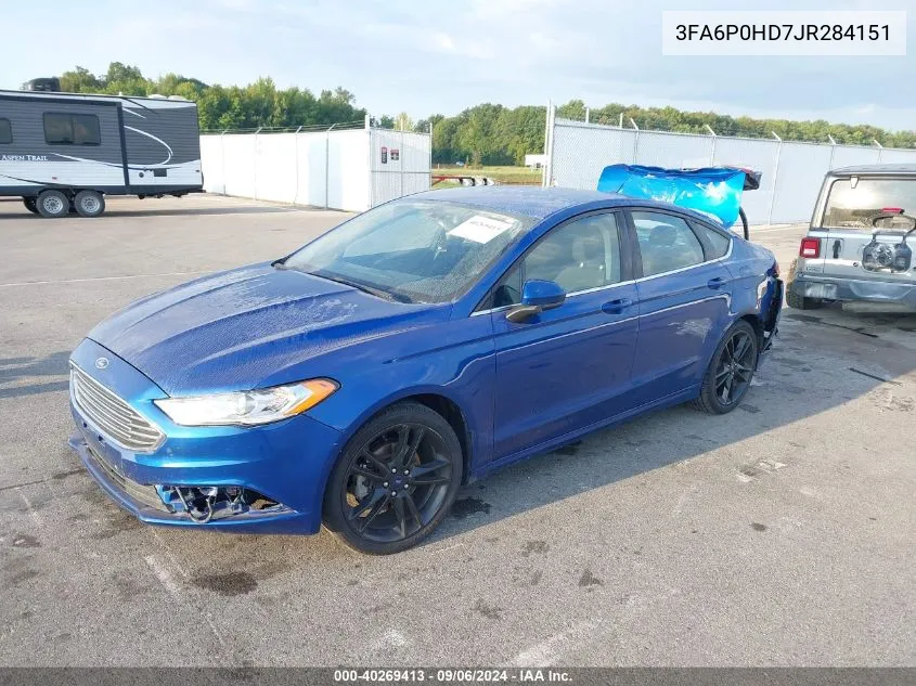 2018 Ford Fusion Se VIN: 3FA6P0HD7JR284151 Lot: 40269413