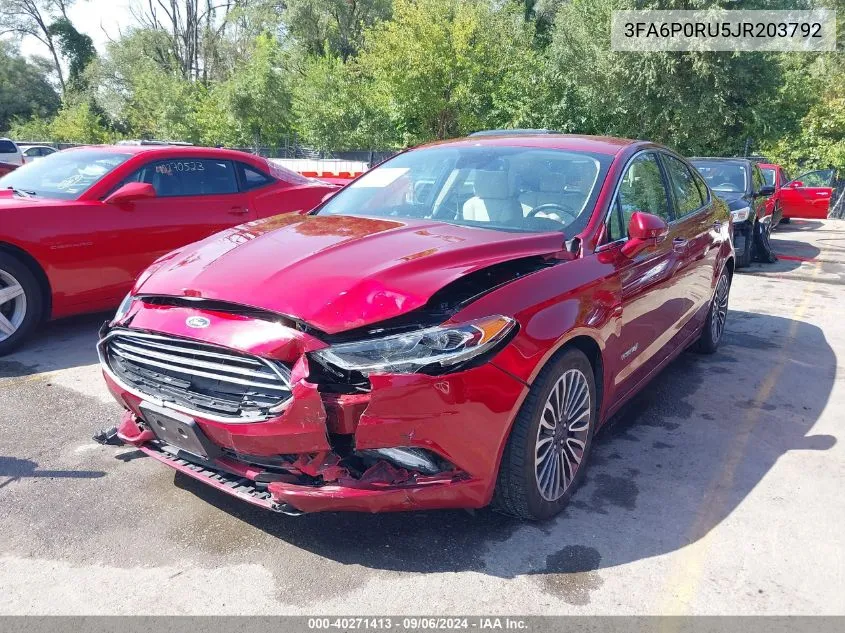 2018 Ford Fusion Hybrid Titanium VIN: 3FA6P0RU5JR203792 Lot: 40271413