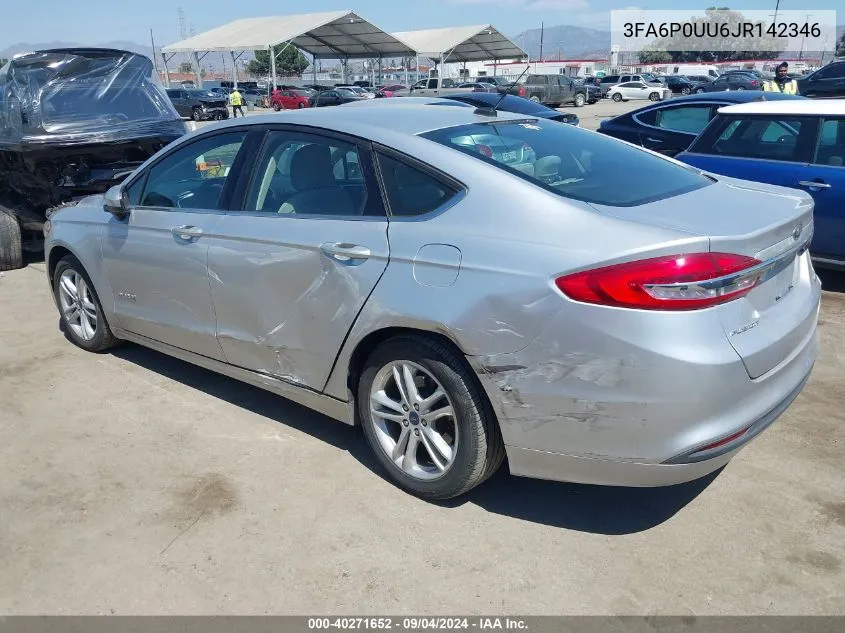 2018 Ford Fusion Hybrid S VIN: 3FA6P0UU6JR142346 Lot: 40271652