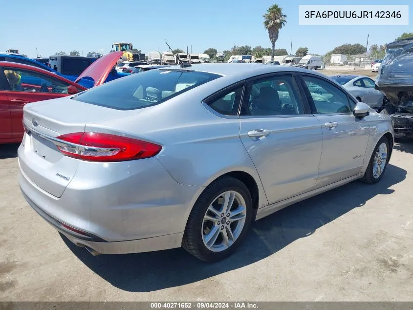 2018 Ford Fusion Hybrid S VIN: 3FA6P0UU6JR142346 Lot: 40271652