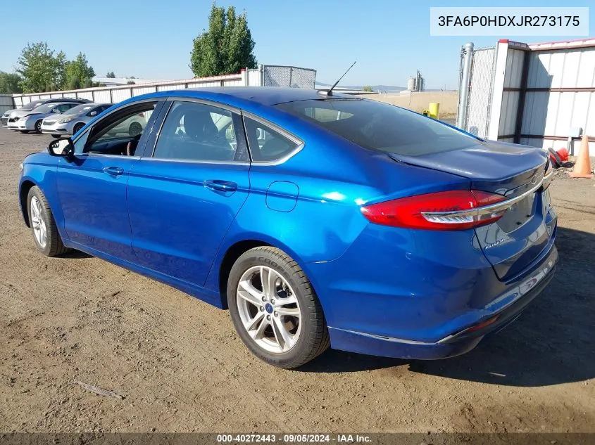 2018 Ford Fusion Se VIN: 3FA6P0HDXJR273175 Lot: 40272443