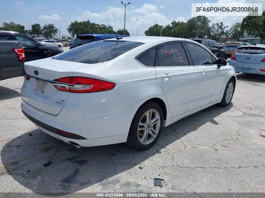 2018 Ford Fusion Se VIN: 3FA6P0HD6JR200868 Lot: 40273699