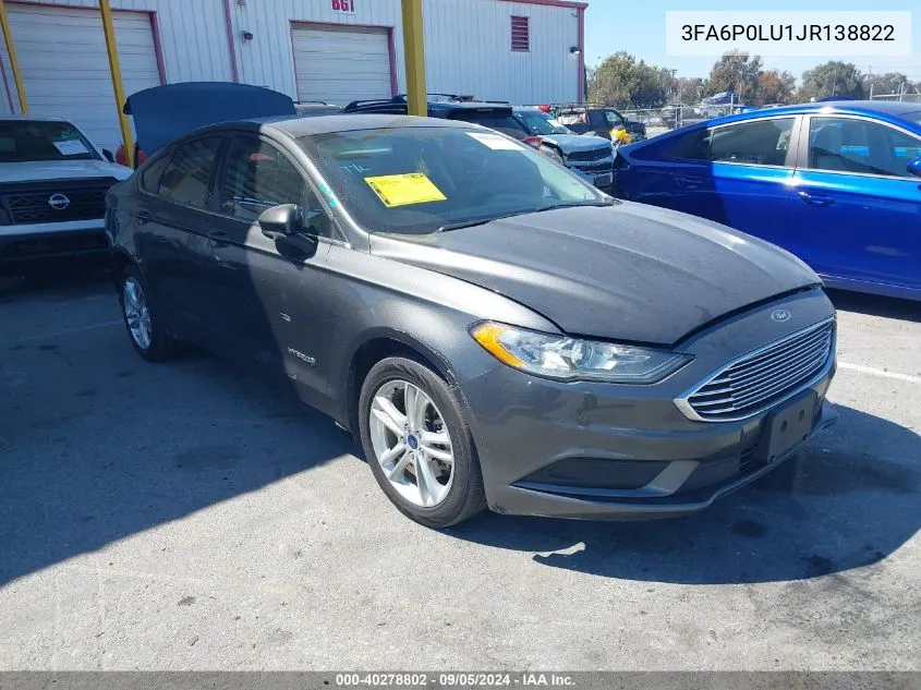 2018 Ford Fusion Hybrid Se Hybrid VIN: 3FA6P0LU1JR138822 Lot: 40278802