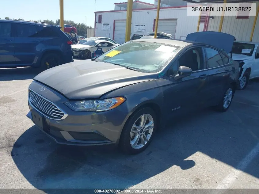 2018 Ford Fusion Hybrid Se Hybrid VIN: 3FA6P0LU1JR138822 Lot: 40278802