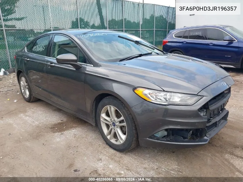 2018 Ford Fusion Se VIN: 3FA6P0HD3JR196357 Lot: 40286065