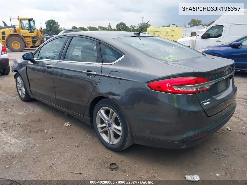 2018 Ford Fusion Se VIN: 3FA6P0HD3JR196357 Lot: 40286065