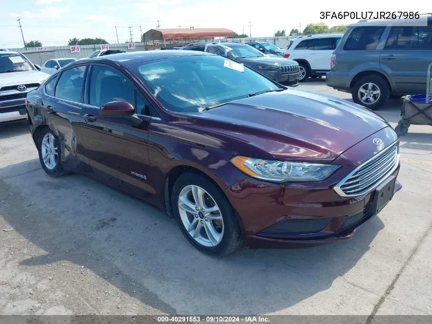 2018 Ford Fusion Hybrid Se VIN: 3FA6P0LU7JR267986 Lot: 40291553