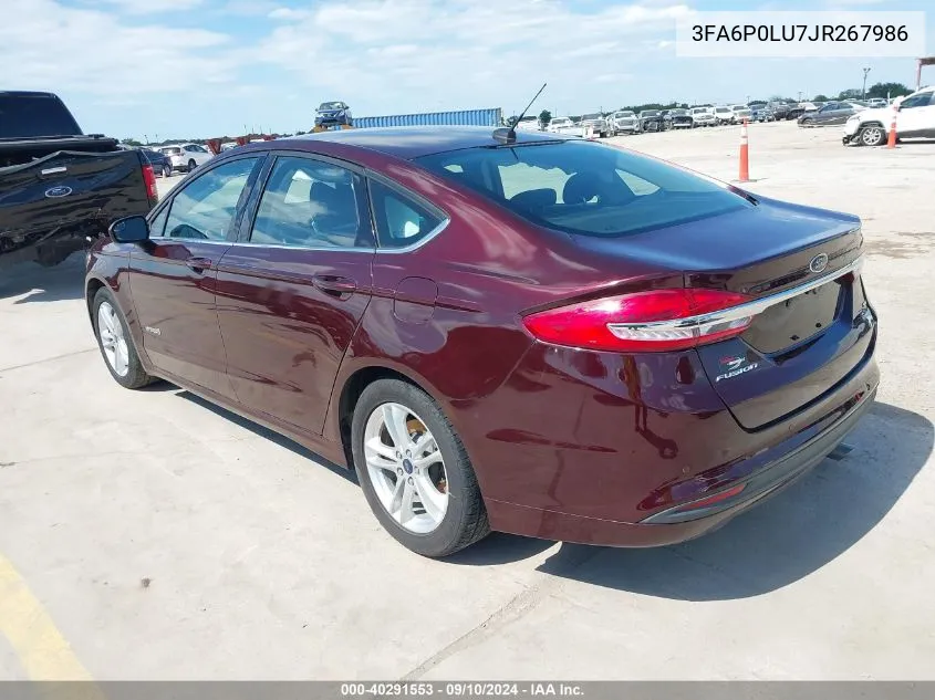 3FA6P0LU7JR267986 2018 Ford Fusion Hybrid Se