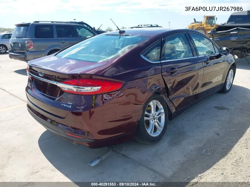 2018 Ford Fusion Hybrid Se VIN: 3FA6P0LU7JR267986 Lot: 40291553