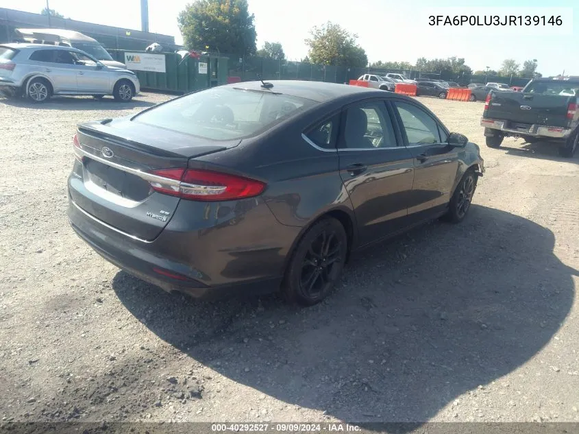 2018 Ford Fusion Hybrid Se VIN: 3FA6P0LU3JR139146 Lot: 40292527