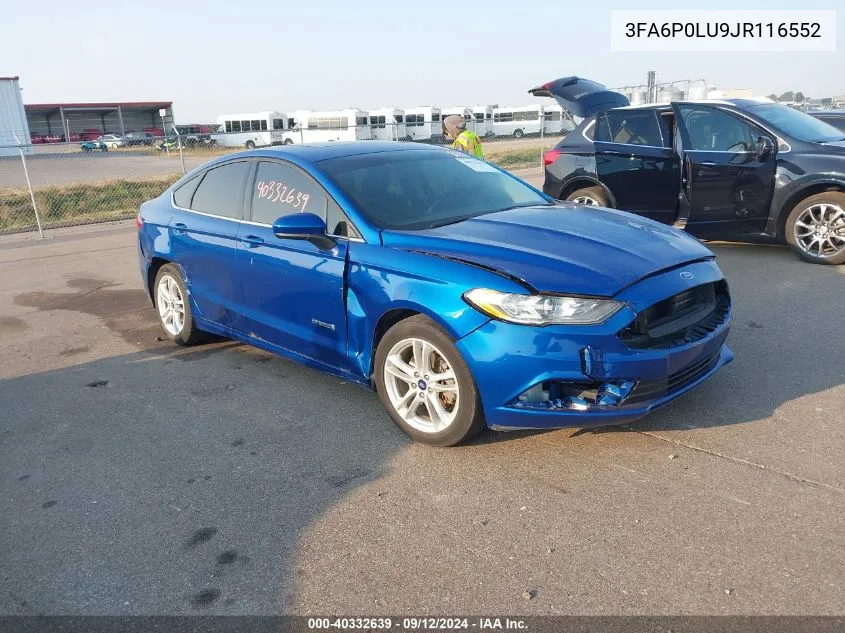 2018 Ford Fusion Se Hybrid VIN: 3FA6P0LU9JR116552 Lot: 40332639