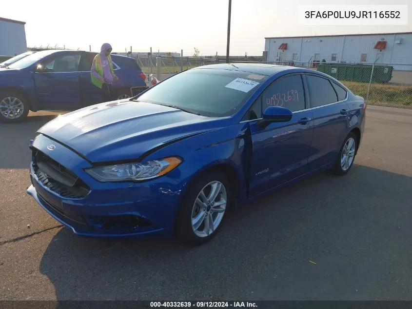 2018 Ford Fusion Se Hybrid VIN: 3FA6P0LU9JR116552 Lot: 40332639